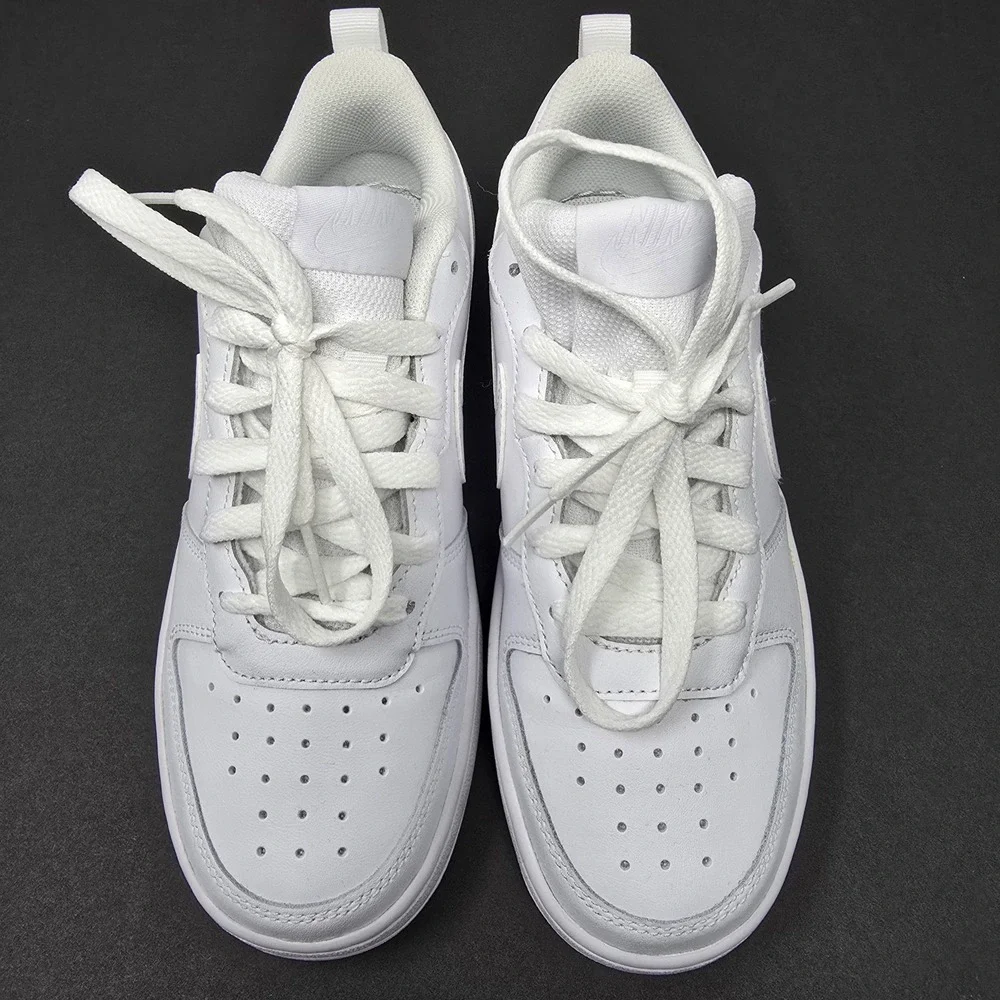 Nike Court Borough Low 2 Triple White Kids Sneakers BQ5448-100 Size 5Y